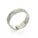 ハワイアンジュエリー オーダーメイド リング 幅4mm 厚み1.2mm バレル 14Kホワイトゴールド マイレ&カレイキニ カットアウト オーダーメイド リング...