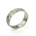 ハワイアンジュエリー オーダーメイド リング 幅4mm 厚み1.5mm バレル 14Kホワイトゴールド マイレ&カレイキニ ノーエッジ オーダーメイド リング ...