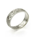 ハワイアンジュエリー オーダーメイド リング 幅4mm 厚み2mm バレル 14Kホワイトゴールド マイレ&カレイキニ ノーエッジ オーダーメイド リング 指輪...