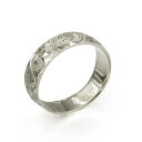 ハワイアンジュエリー オーダーメイド リング 幅4mm 厚み1.5mm バレル 14Kホワイトゴールド カレイキニ ノーエッジ オーダーメイド リング 指輪 結...