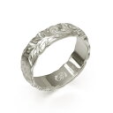 ハワイアンジュエリー オーダーメイド リング 幅6mm 厚み1.5mm バレル 14Kホワイトゴールド マイレ&カレイキニ カットアウト オーダーメイド リング...