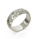 ハワイアンジュエリー オーダーメイド リング 幅6mm 厚み1.2mm バレル 14Kホワイトゴールド マイレ&カレイキニ ノーエッジ オーダーメイド リング ...