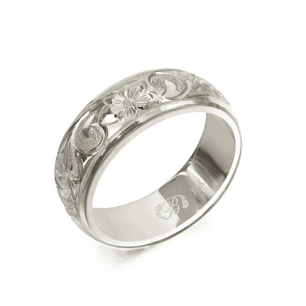 ハワイアンジュエリー オーダーメイド リング 幅6mm 厚み2mm バレル 14Kホワイトゴールド カレイキニ プレーン オーダーメイド リング 指輪 結婚指輪 マリッジリング | メンズ レディース 誕生日 クリスマス プレゼント 【品番：WB6E-B20】