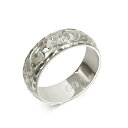 ハワイアンジュエリー オーダーメイド リング 幅6mm 厚み1.5mm バレル 14Kホワイトゴールド カレイキニ ダイヤモンドカット オーダーメイド リング ...