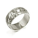 ハワイアンジュエリー オーダーメイド リング 幅8mm 厚み1.5mm バレル 14Kホワイトゴールド スクロール ダイヤモンドカット オーダーメイド リング ...