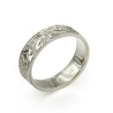 ハワイアンジュエリー オーダーメイド リング 幅4mm 厚み1.5mm フラット 14Kホワイトゴールド マイレ&カレイキニ ノーエッジ オーダーメイド リング...