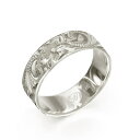 ハワイアンジュエリー オーダーメイド リング 幅6mm 厚み1.2mm フラット 14Kホワイトゴールド スクロール ノーエッジ オーダーメイド リング 指輪 ...