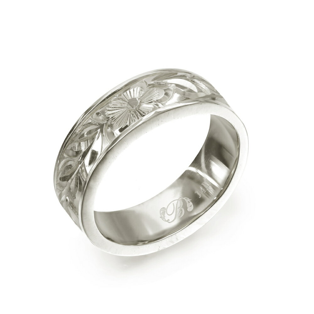 ハワイアンジュエリー オーダーメイド リング 幅6mm 厚み2mm フラット 14Kホワイトゴールド マイレリーフ プレーン オーダーメイド リング 指輪 結婚...