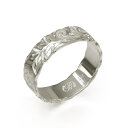 ハワイアンジュエリー オーダーメイド リング 幅6mm 厚み1.2mm フラット 14Kホワイトゴールド マイレ&カレイキニ カットアウト オーダーメイド リン...