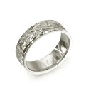 ハワイアンジュエリー オーダーメイド リング 幅6mm 厚み1.5mm フラット 14Kホワイトゴールド マイレ&カレイキニ ダイヤモンドカット オーダーメイド...