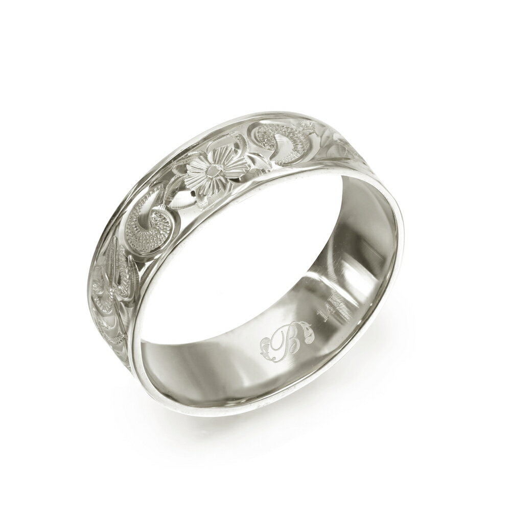 ハワイアンジュエリー オーダーメイド リング 幅6mm 厚み1.2mm フラット 14Kホワイトゴールド カレイキニ プレーン オーダーメイド リング 指輪 結...