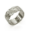 ハワイアンジュエリー オーダーメイド リング 幅8mm 厚み1.2mm フラット 14Kホワイトゴールド マイレリーフ カットアウト オーダーメイド リング 指...