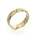 ハワイアンジュエリー オーダーメイド リング 幅4mm 厚み1.2mm バレル 14Kイエローゴールド マイレリーフ カットアウト オーダーメイド リング 指輪...