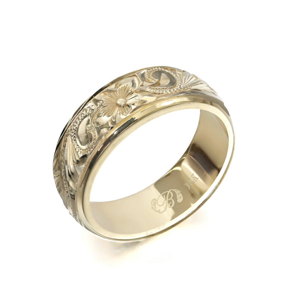 ハワイアンジュエリー オーダーメイド リング 幅6mm 厚み2mm バレル 14Kイエローゴールド スクロール プレーン オーダーメイド リング 指輪 結婚指輪...