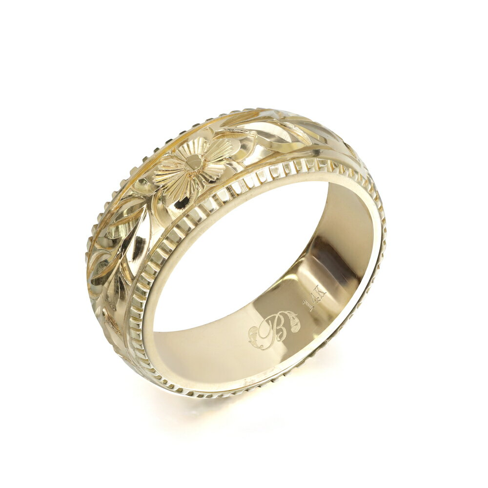 ハワイアンジュエリー オーダーメイド リング 幅6mm 厚み2mm バレル 14Kイエローゴールド マイレリーフ コインエッジ オーダーメイド リング 指輪 結...