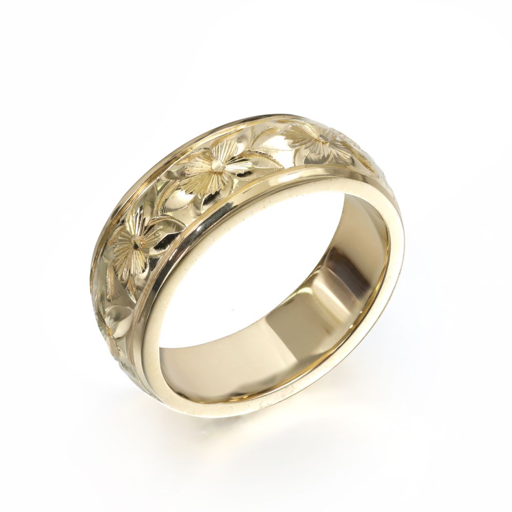 ハワイアンジュエリー オーダーメイド リング 幅6mm 厚み1.5mm バレル 14Kイエローゴールド プルメリア プレーン オーダーメイド リング 指輪 結婚指輪 マリッジリング | メンズ レディース 誕生日 クリスマス プレゼント 【品番：YB6D-B15】