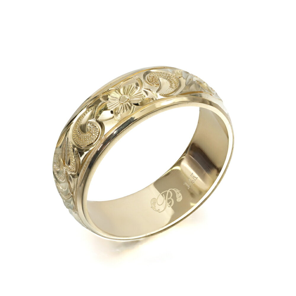 ハワイアンジュエリー オーダーメイド リング 幅6mm 厚み1.5mm バレル 14Kイエローゴールド カレイキニ プレーン オーダーメイド リング 指輪 結婚...