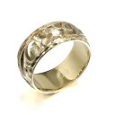 ハワイアンジュエリー オーダーメイド リング 幅8mm 厚み1.2mm バレル 14Kイエローゴールド スクロール ダイヤモンドカット オーダーメイド リング ...