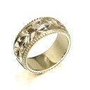 ハワイアンジュエリー オーダーメイド リング 幅8mm 厚み1.5mm バレル 14Kイエローゴールド プルメリア コインエッジ オーダーメイド リング 指輪 ...