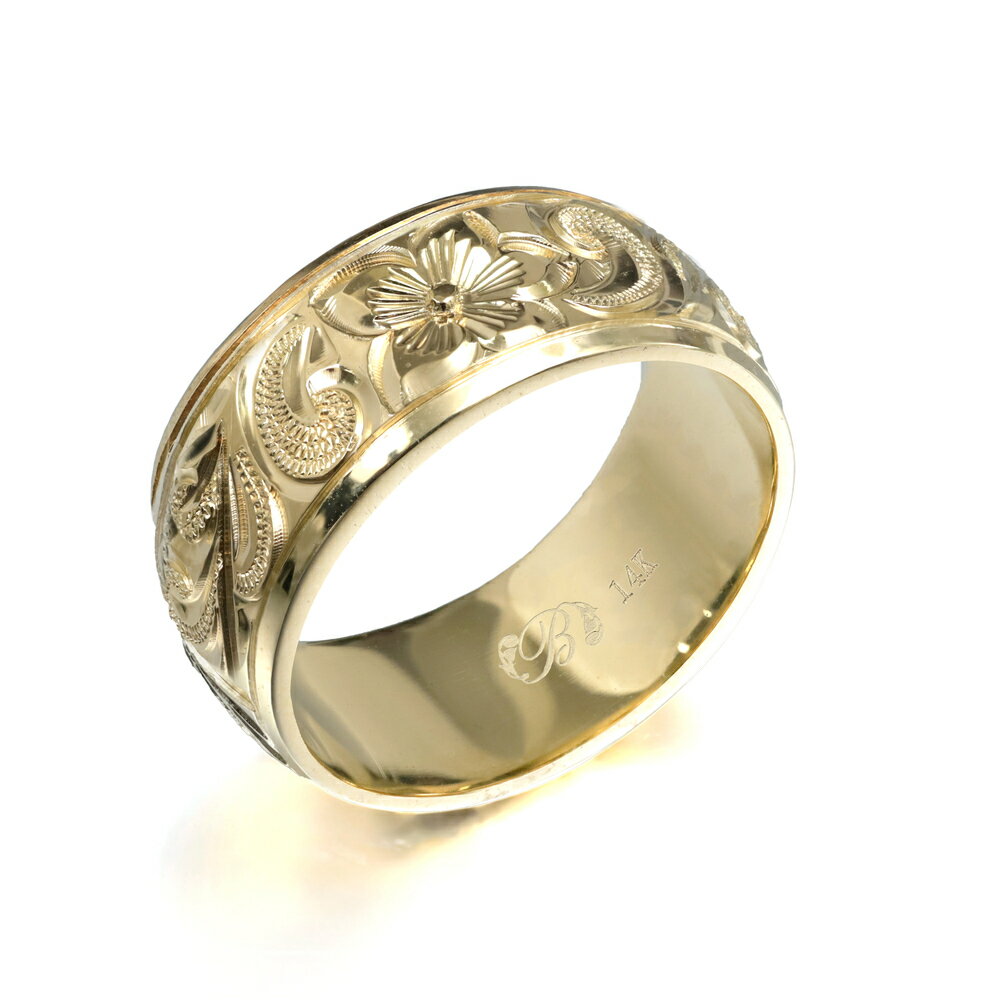 ハワイアンジュエリー オーダーメイド リング 幅8mm 厚み1.5mm バレル 14Kイエローゴールド カレイキニ プレーン オーダーメイド リング 指輪 結婚...