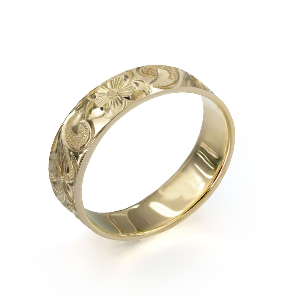 ハワイアンジュエリー オーダーメイド リング 幅4mm 厚み1.2mm フラット 14Kイエローゴールド カレイキニ ノーエッジ オーダーメイド リング 指輪 ...