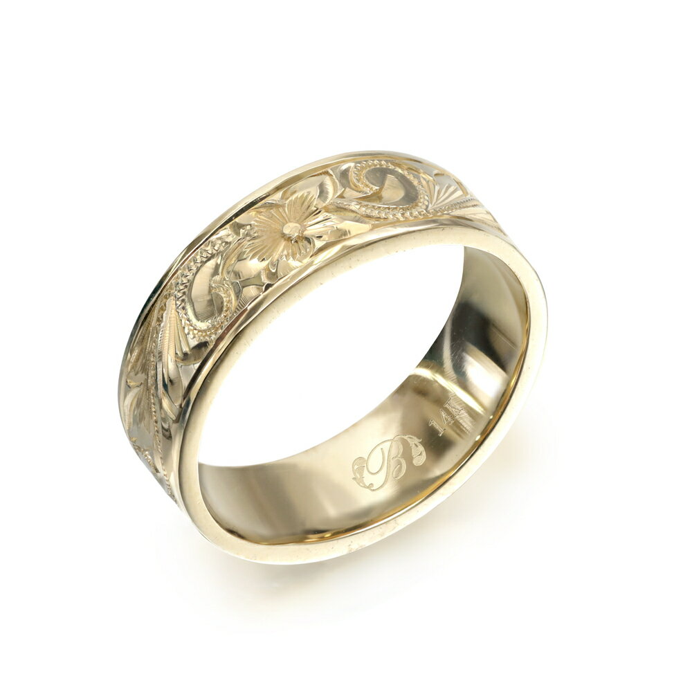 ハワイアンジュエリー オーダーメイド リング 幅6mm 厚み1.5mm フラット 14Kイエローゴールド スクロール プレーン オーダーメイド リング 指輪 結...