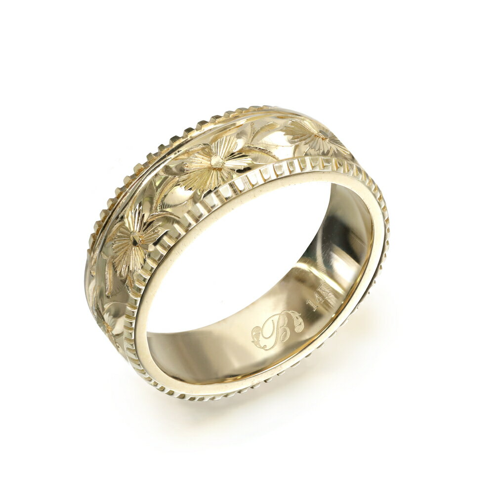 ハワイアンジュエリー オーダーメイド リング 幅6mm 厚み1.5mm フラット 14Kイエローゴールド プルメリア コインエッジ オーダーメイド リング 指輪 結婚指輪 マリッジリング | メンズ レディース 誕生日 クリスマス プレゼント 【品番：YF6D-D15】
