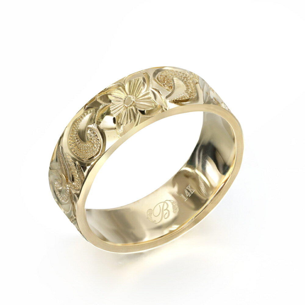 ハワイアンジュエリー オーダーメイド リング 幅6mm 厚み1.5mm フラット 14Kイエローゴールド カレイキニ ノーエッジ オーダーメイド リング 指輪 ...