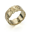 ハワイアンジュエリー オーダーメイド リング 幅8mm 厚み1.5mm フラット 14Kイエローゴールド スクロール カットアウト オーダーメイド リング 指輪...