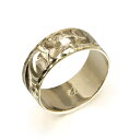 ハワイアンジュエリー オーダーメイド リング 幅8mm 厚み1.2mm フラット 14Kイエローゴールド スクロール ダイヤモンドカット オーダーメイド リング...