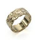 ハワイアンジュエリー オーダーメイド リング 幅8mm 厚み2mm フラット 14Kイエローゴールド マイレリーフ カットアウト オーダーメイド リング 指輪 ...