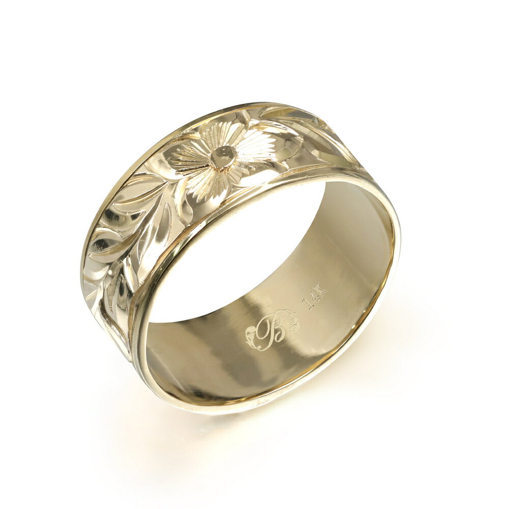 ハワイアンジュエリー オーダーメイド リング 幅8mm 厚み1.2mm フラット 14Kイエローゴールド マイレリーフ プレーン オーダーメイド リング 指輪 ...