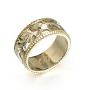 ハワイアンジュエリー オーダーメイド リング 幅8mm 厚み1.5mm フラット 14Kイエローゴールド マイレリーフ コインエッジ オーダーメイド リング 指...