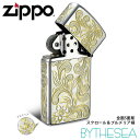 楽天ミリオンベルZippo ライター ジッポライター 真鍮 クロムサテーナ クロムメッキ スリムタイプ スクロール＆プルメリア模様 5面手彫り ハワイアンジュエリー おしゃれ かっこいい ジッポーライター BY THE SEA バイザシー | 彼氏 夫 男性 メンズ 【品番：FL104C】