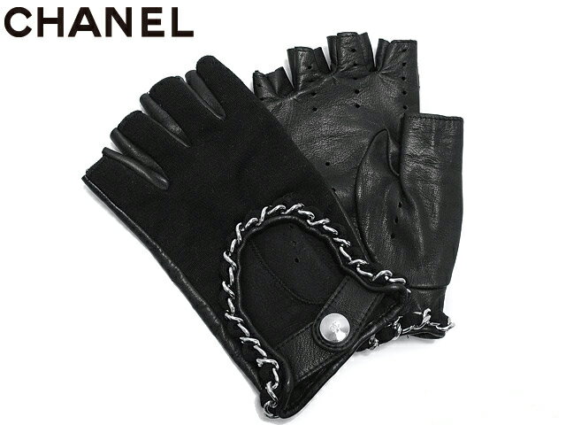 【中古】CHANEL★シャネルラムスキン ブラックチェーン付 グローブ 7 1/2送料無料 