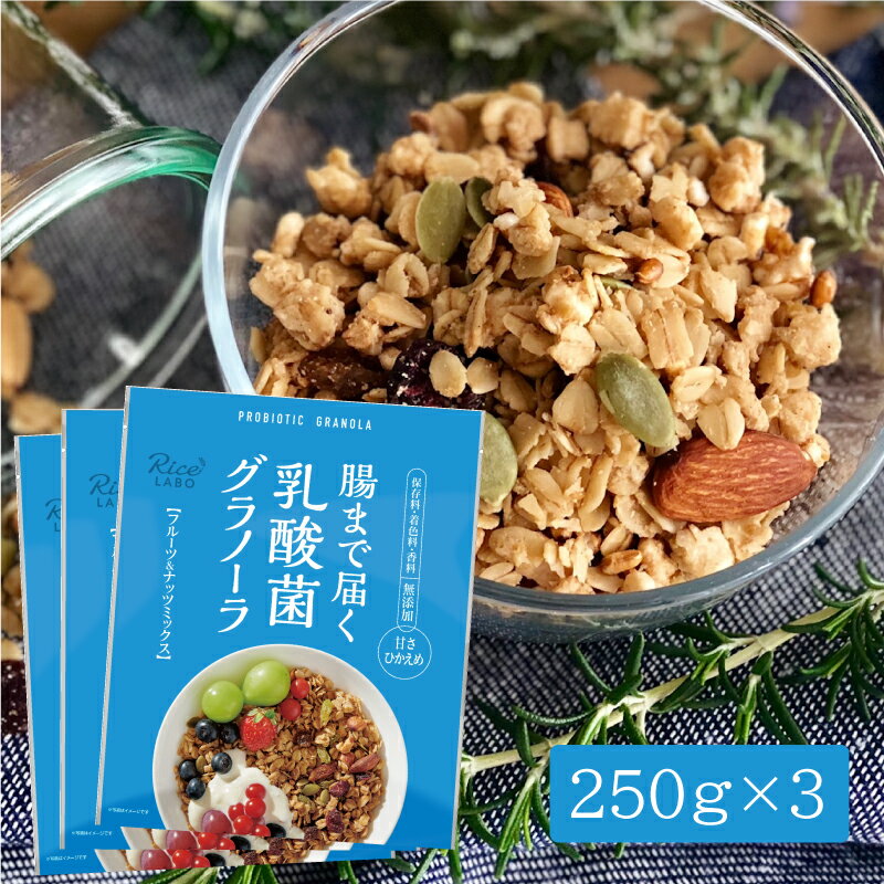 【焙煎玄米 食物繊維 低GI 無添加】乳酸菌玄米グラノーラ×3セット 【幸福米穀株式会社 オーツ麦 米油(国産) 玄米粉(国産) フルグラ レーズン ドライクランベリー アーモンド かぼちゃの種 ひまわりの種 ダイエット 乳酸菌(殺菌) シリアル】