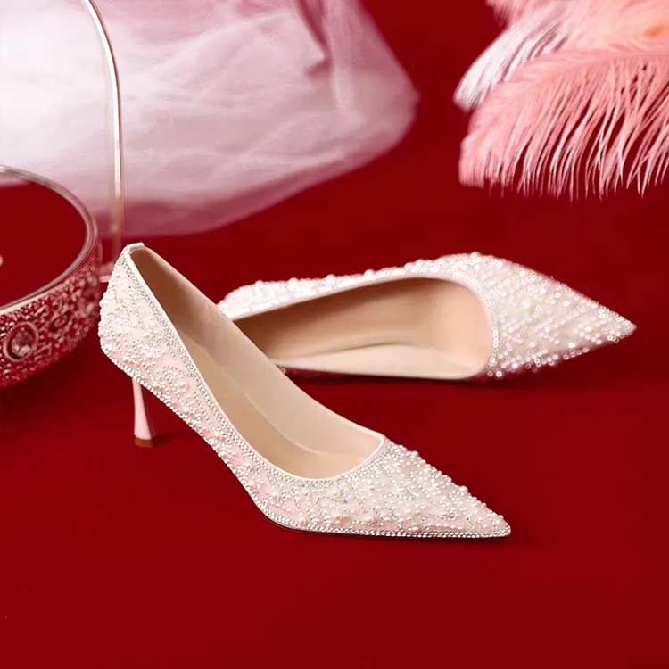 Harerunoのパンプス ポインテッドトゥ 4cm/6cmヒール ウエディングシューズ 結婚式 パールパンプス ウエディング ブライダルシューズ パール付き シューズ ドレスシューズ 痛くない 疲れない ローヒール キラキラ 挙式 花嫁 靴 披露宴｜アングル3