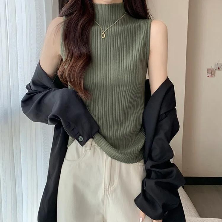 ニットトップス レディース 2枚セット タンクトップ Tシャツ ハイネックニット ハ...