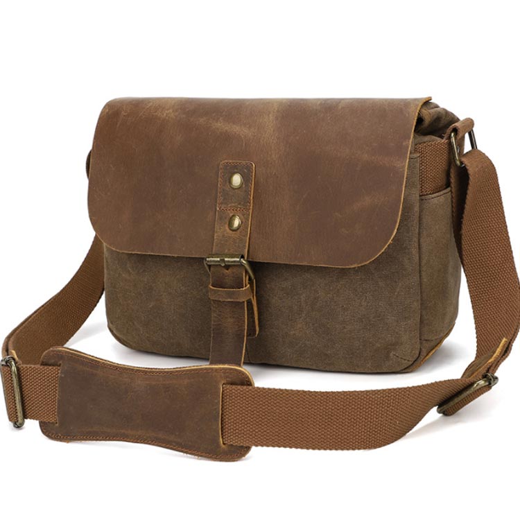 防水キャンバス ショルダーバッグ 一眼レフカメラバッグ 帆布 一眼レフ カメラ 本革 ショルダーパッド付き 防水 レンズ収納 撥水加工 コンパクト 間仕切り ベルト調節可能 メッセンジャーバッグ カメラバッグ