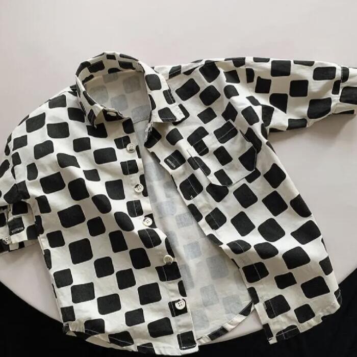 シャツ 長袖 レトロ モノトーン ブラック ホワイト 子供服 こども服 こどもふく 韓国子供服 男の子 女の子 ベビー キッズ 春 夏 秋 冬 100cm お洒落 可愛い