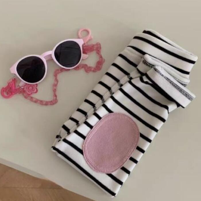 ボーダー ワッペン レギンス ブラック ピンク パッチ 細ボーダー ボトムス パンツ 子供服 こども服 こどもふく 韓国子供服 ベビー キッズ 男の子 女の子 春 夏 秋 冬 80cm 90cm 可愛い お洒落