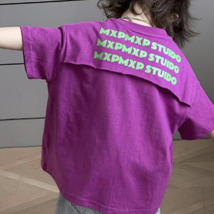 パープルロゴプリントTシャツ半袖T...