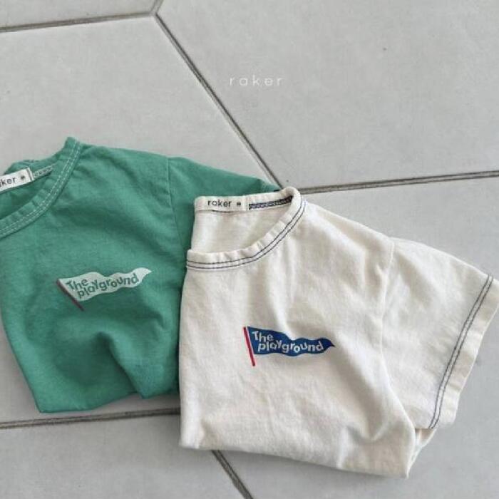 ステッチ ロゴ プリント Tシャツ 半袖 グリーン ホワイト トップス 緑 白 子供服 こども服 こどもふく ..