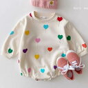 ハート バルーン ロンパース 長袖 スウェット 薄手 マルチカラー カラフル カバーオール つなぎ ベビー服 風船 子供服 こども服 こどもふく 韓国子供服 ベビー キッズ 66cm 73cm 女の子 男の子 可愛い お洒落 春 夏 秋 冬(4)