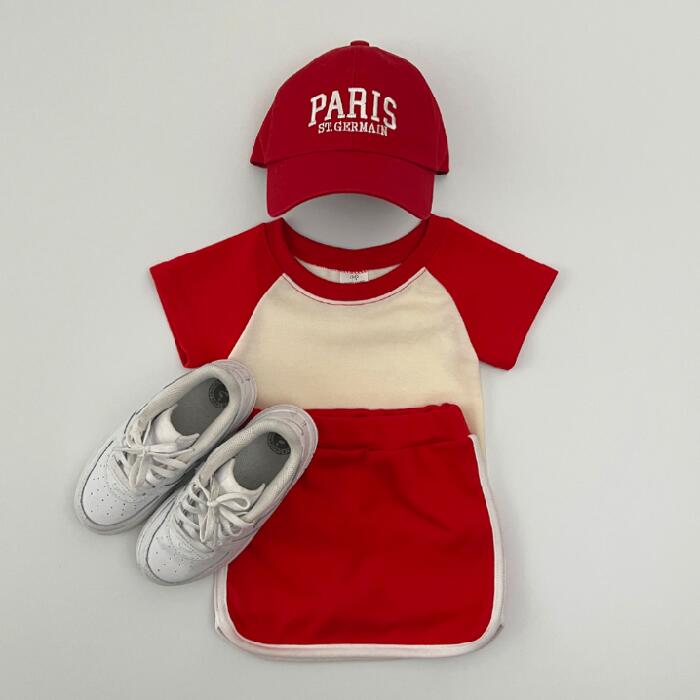 ライン スカート レッド インナーパンツ 付き キュロットパンツ インパン 赤 子供服 こども服 こどもふ..