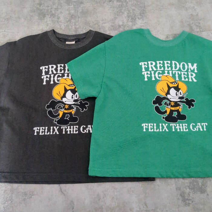 フィリックス Tシャツ グレー グリーン 半袖 ヴィンテージ 加工 プリント ピグメント 緑 子供服 こども服 こどもふく 韓国子供服 ベビー キッズ 90cm 100cm 110cm 120cm 可愛い お洒落 春 夏 秋 冬 男の子 女の子