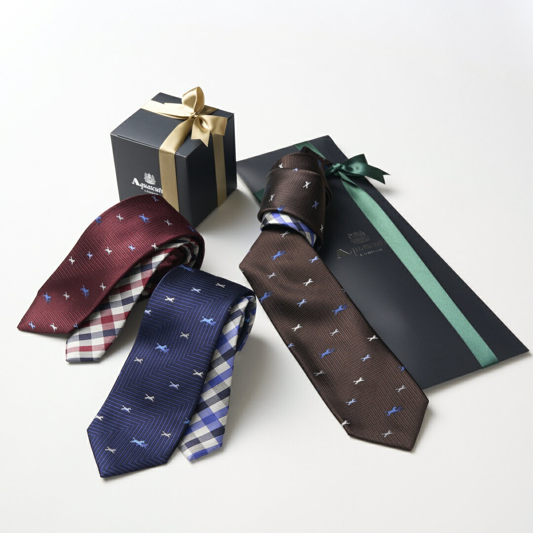 【ネクタイ】 アクアスキュータム ブランド 日本製 シルク100% 【2026年 干支 午年 馬 クラブチェック クレリック】 プレゼント 男性 ギフト 就職祝い 入社祝い 昇進祝い 送別品 卒業祝い バレンタイン 誕生日 お祝い Aquascutum