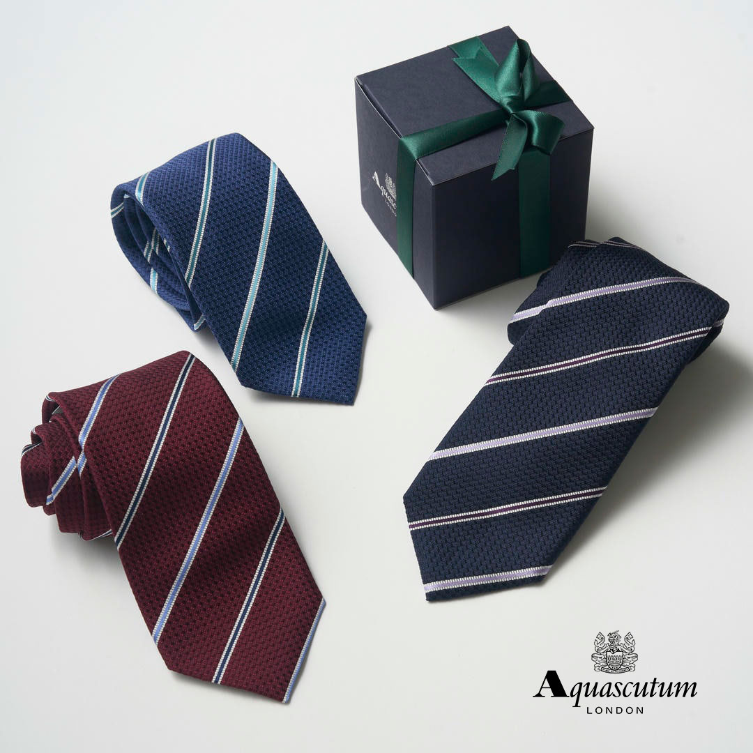 AQUASCUTUM - 【ネクタイ】 アクアスキュータム 日本製 シルク100% 【ダブルライン ストライプ】 プレゼント 男性 ギフト 就職祝い 入社祝い 昇進祝い 送別品 卒業祝い 退職祝い 新生活 誕生日 お祝い Aquascutum