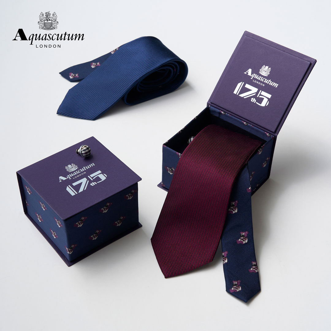 AQUASCUTUM - 【ネクタイ】 アクアスキュータム セット ラペルピン付 専用BOX付 ブランド シルク100% 【175周年 限定テディベア クレリック】 プレゼント 男性 ギフト 就職祝い 入社祝い 昇進祝い 送別品 卒業祝い 退職祝い 新生活 誕生日 お祝い Aquascutum