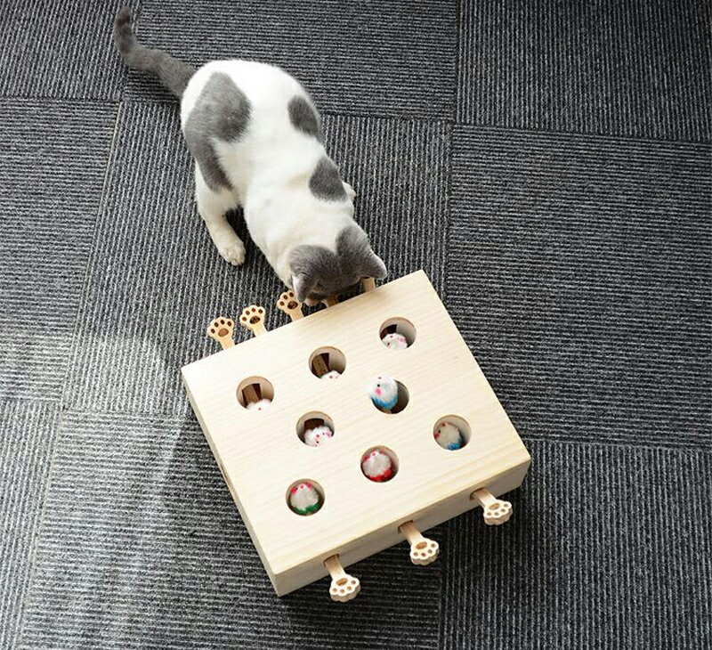 猫 おもちゃ 肥満が気になる猫用 ネズミ 知育玩具 ネコ 猫じゃらし ペット用品 猫のおもちゃ 猫用品 モグラ叩き 木製 運動不足 ストレス解消 バースデー プレゼント 木箱 興味 プレゼント 8穴 知育 留守 楽しい 遊ぶ 猫用品 無色 toy 四角タイプ 2